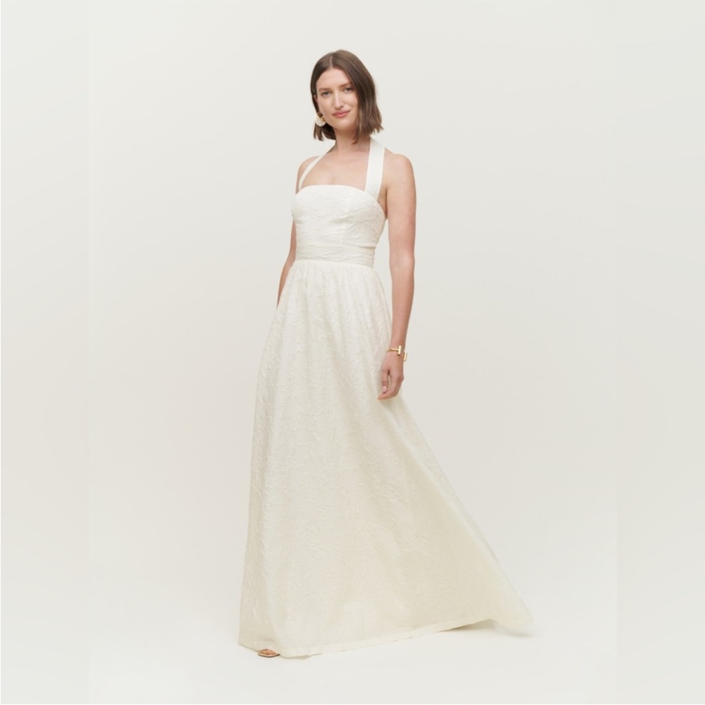 Reformation Edessa Halter Neck Textured Maxi Dress Ivory Size 8 Bridal Gown Nwt